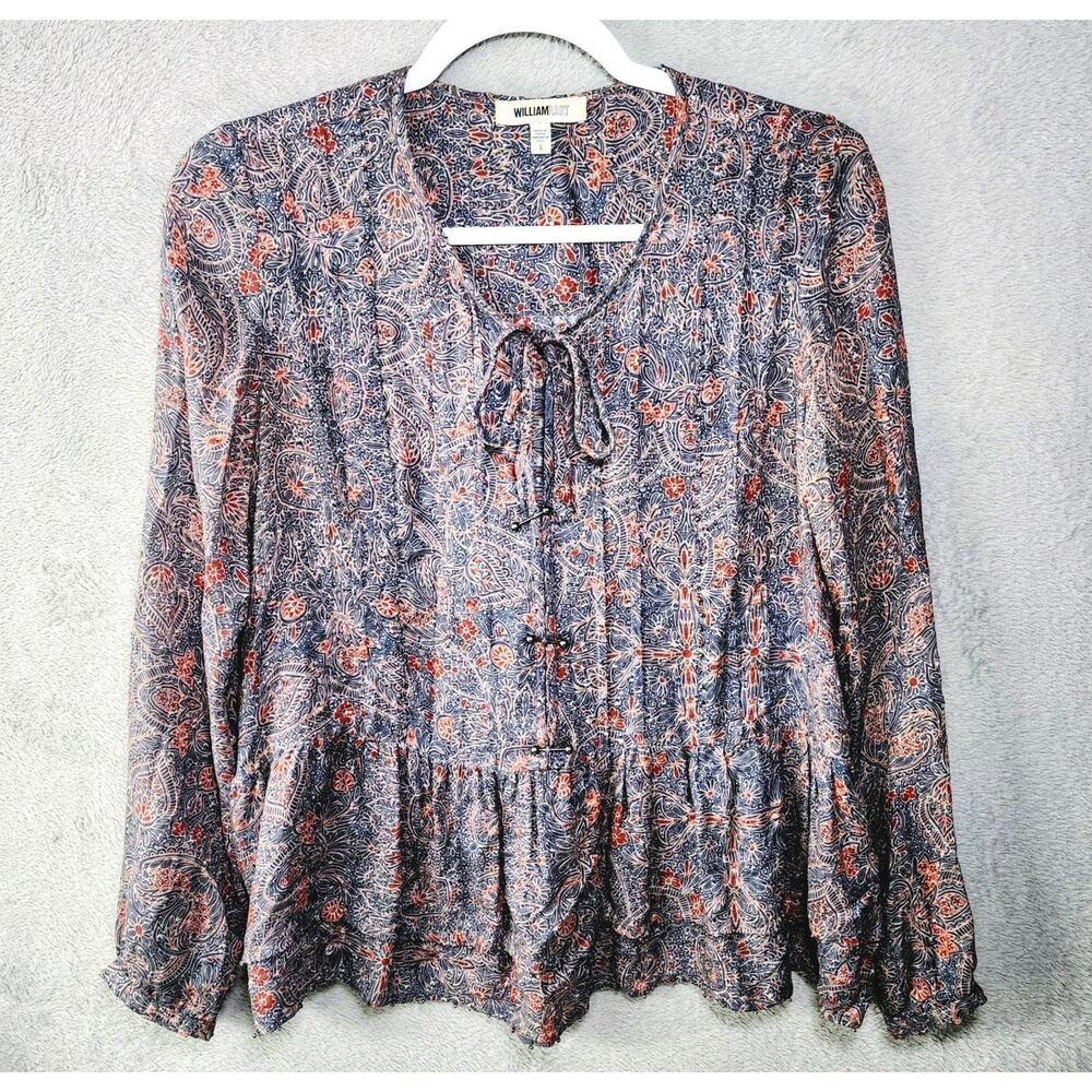 William Rast Devin Peasant‎ Top Tiered Ruffle Hem Paisley Blue Red Womens Small